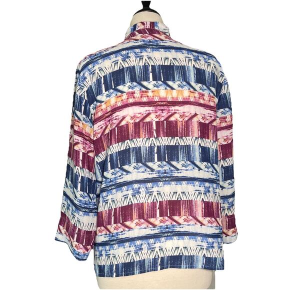 Alfred Dunner Blue Geometric Print Button Front Long Sleeve Top Women's Size 10P - Picture 4 of 4